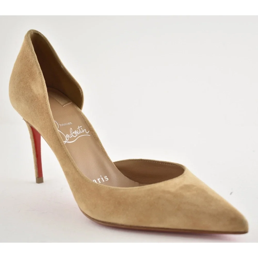 Christian Louboutin Iriza 85 Lionne Beige Suede D'orsay Classic Heel Pump 35